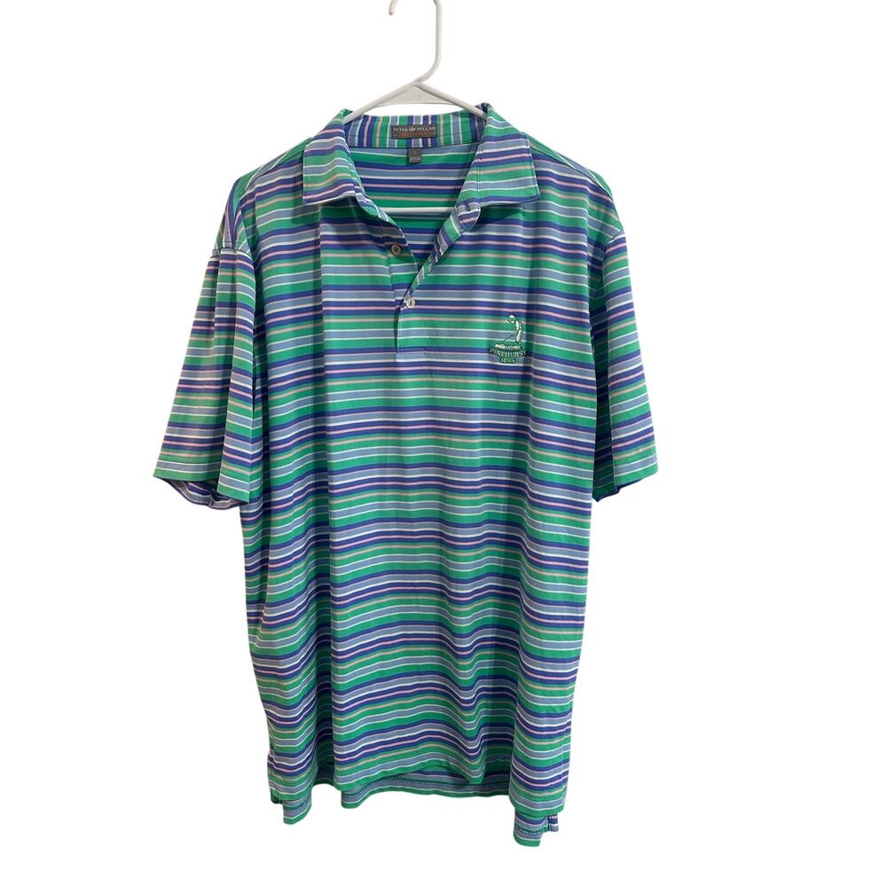 Peter Millar Summer Comfort Pinehurst Golf Polo Sz L Green Purple White